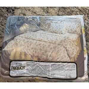 VTG Double Flat & fitted Sheet Pequot No-Iron Percale NIP Dainty Daisies USA NEW